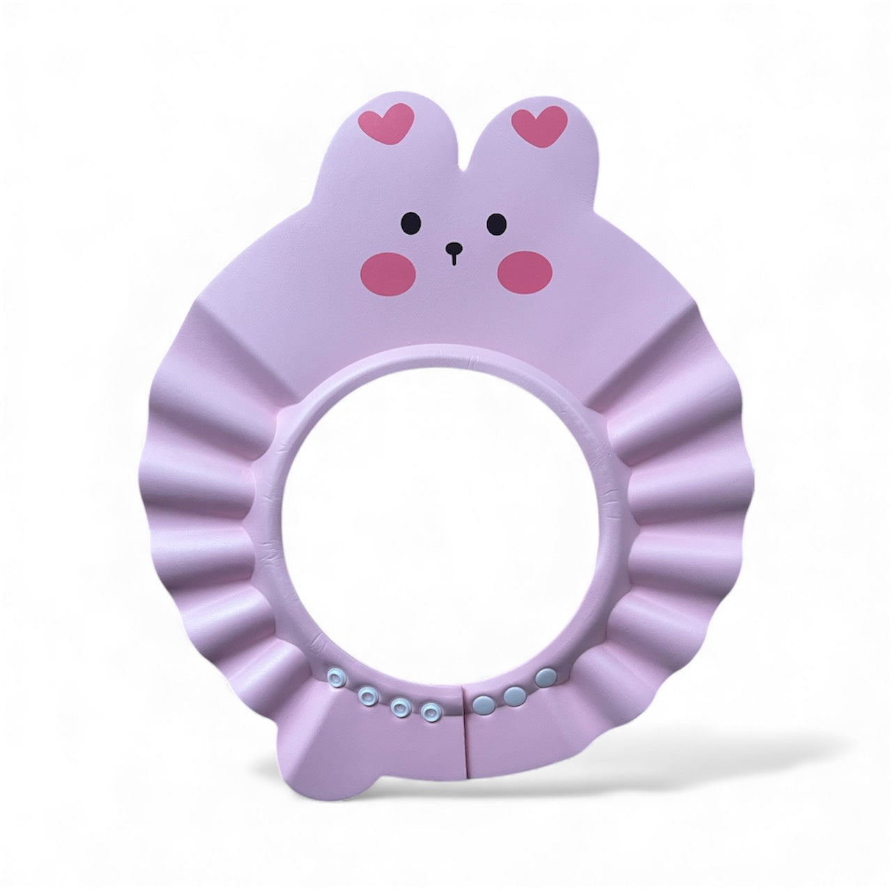 Rózsaszín babasapka fésülködéshez, nyuszis arccal és szív mintákkal, állítható patentokkal